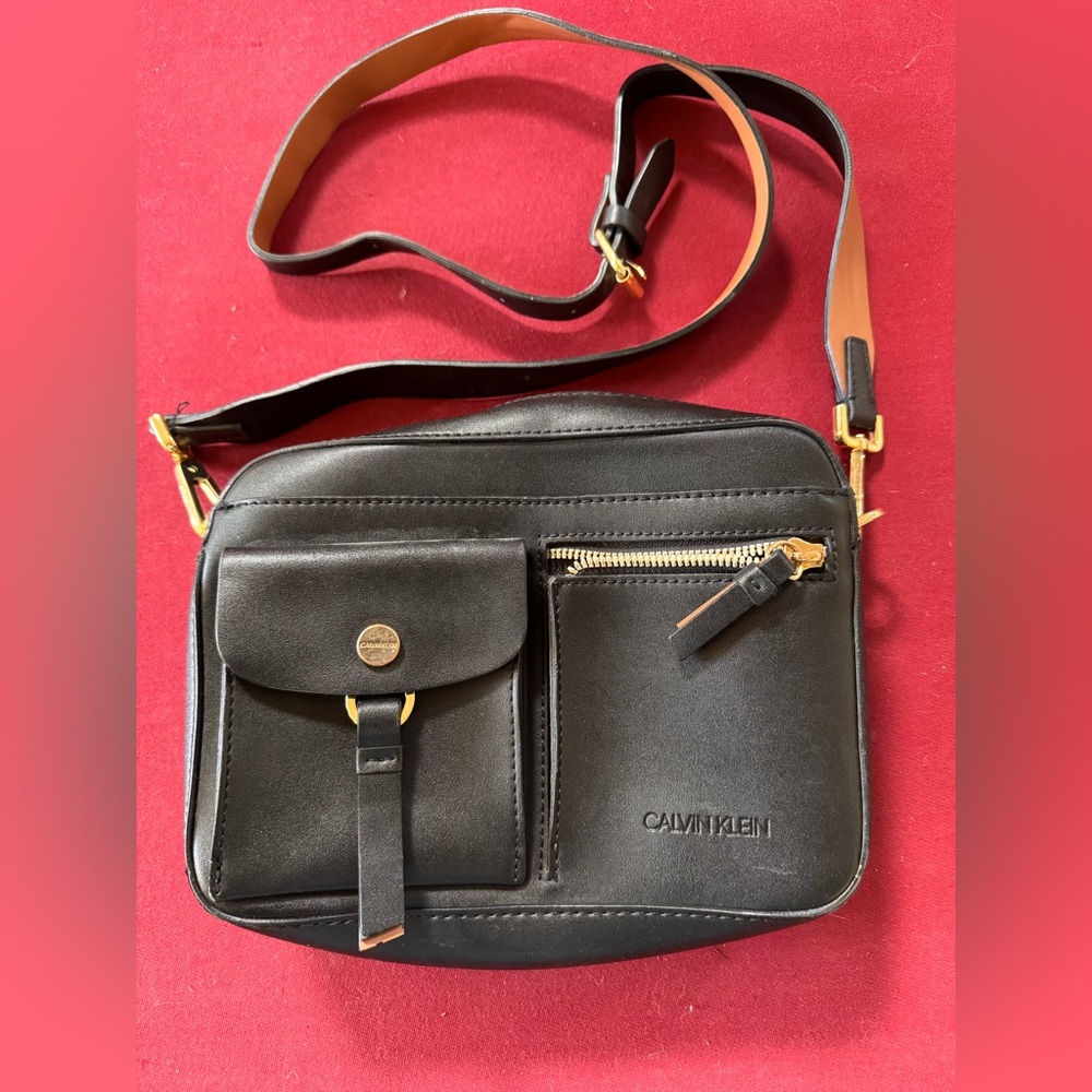 Calvin Klein Black and Tan Crossbody Bag